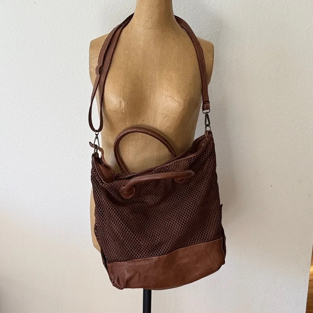 Sundance leather mesh bag Brown Mesh Leather Tote Bag OS great pre owned cond
